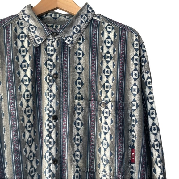 Vintage Western Aztec Button Up Shirt Cotton Men’s Size XL 80s 90s FYI Brand - Picture 3 of 7